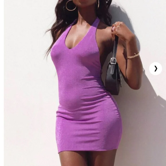 fitted lace wedding dress Romani Mini Dress Purple Glitter